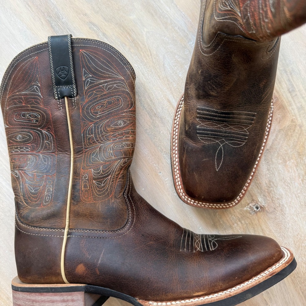 Ariat Sport Wide Square Toe Mens 9 D Brown Leather Western Cowboy Boots 10010964